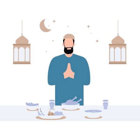 Man is praying before eating  Illustration