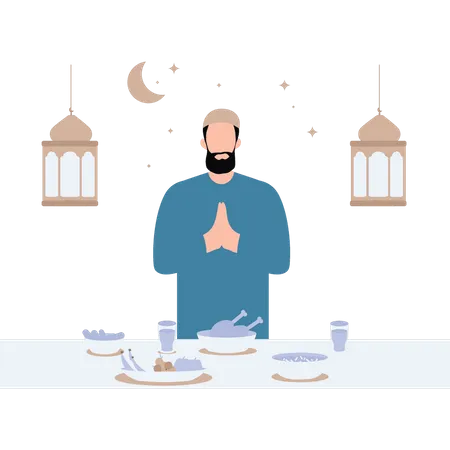 Man is praying before eating  Illustration