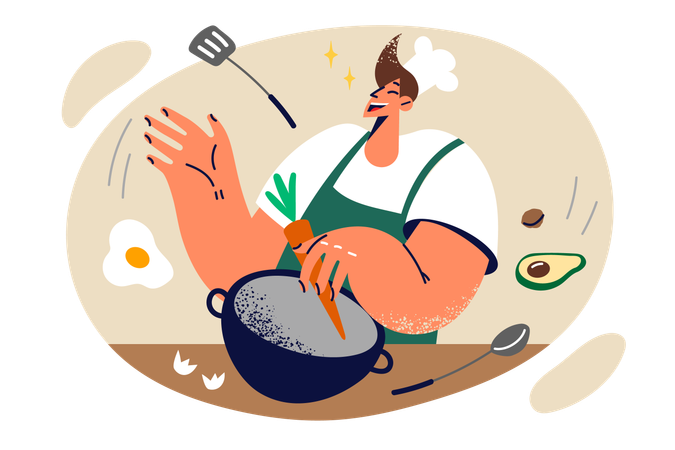 Man is preparing food in restaurant  Illustration