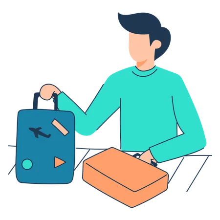 Man is preparing his luggage for air travel  Illustration
