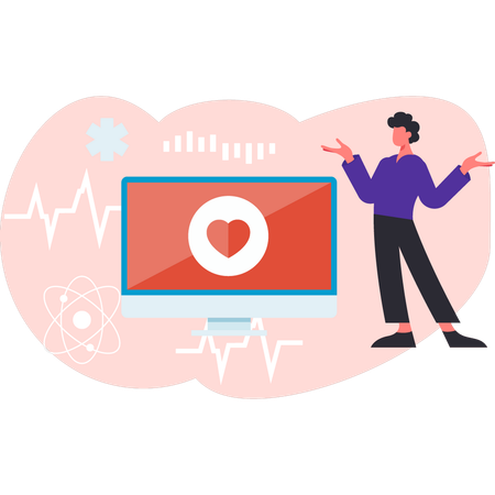 Man is presenting heart ECG report  Illustration