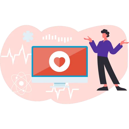 Man is presenting heart ECG report  Illustration