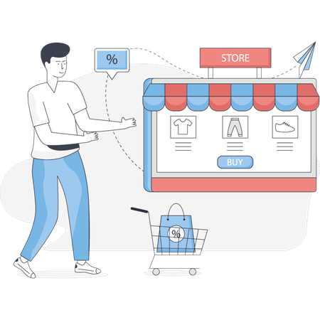 Man is presenting online shopping store  Illustration