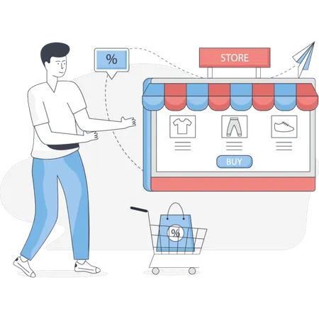 Man is presenting online shopping store  Illustration