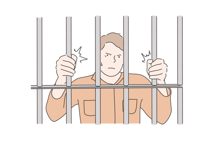 Man is prisoned behind bars  일러스트레이션