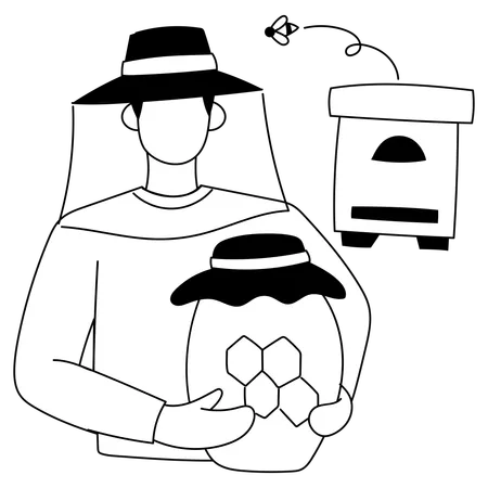 Man is protecting bee hive  Illustration
