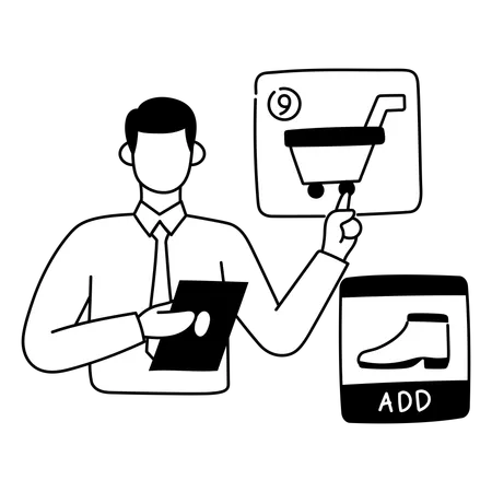 Man is purchasing shoes and adding it to cart  Illustration