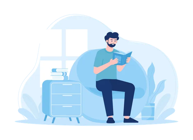A Man Is Reading A Book Trending Concept Flat Illustration Illustration