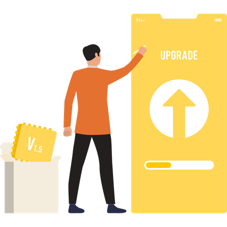 Man is referring to the upgrading system on mobile  Illustration