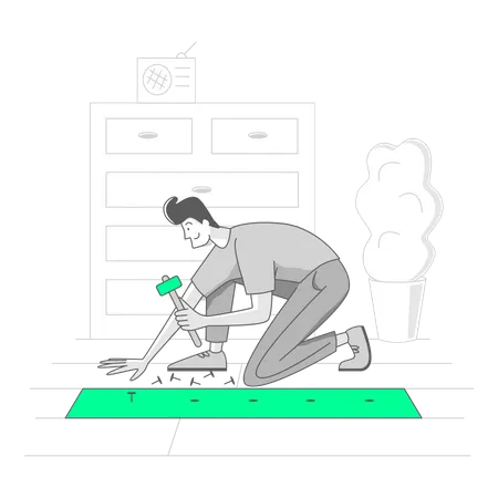 Man is renovating the floor of his apartment  Illustration
