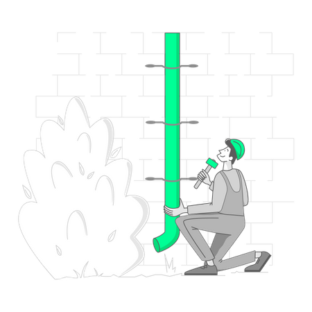 Man is repairing a drainage pipe Illustration