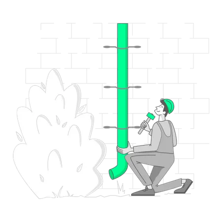 Man is repairing a drainage pipe  Illustration