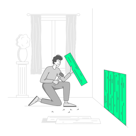 Man is repairing a wall at home  Illustration