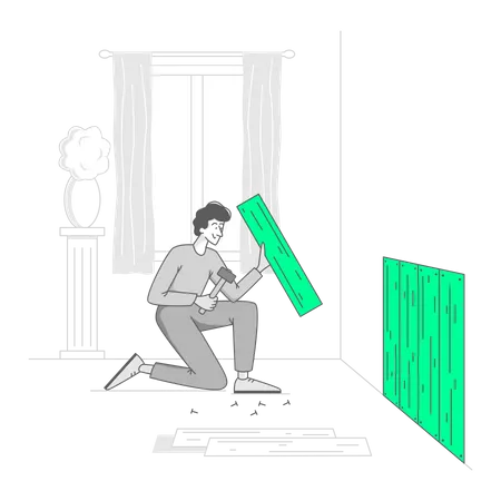 Man is repairing a wall at home  Illustration