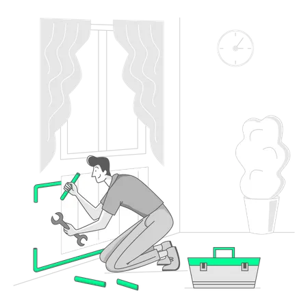 Man is repairing ac radiator Illustration
