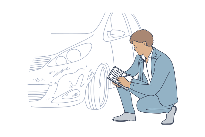 Man is repairing dented car  Illustration