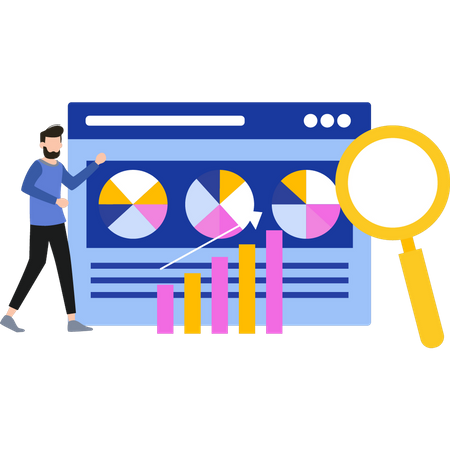 Man is researching chart graph  Illustration