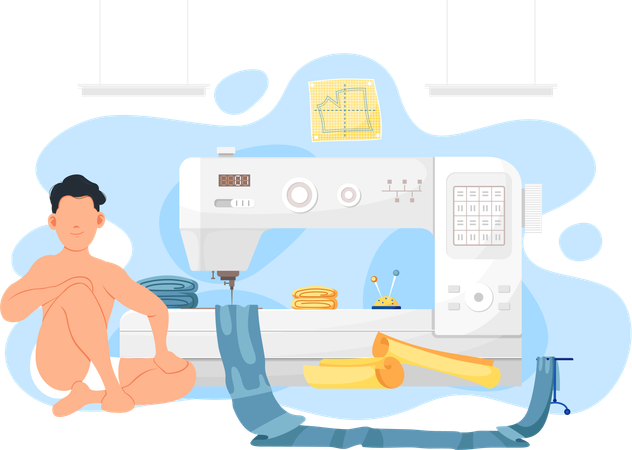 Man is resting while making clothes in tailoring studio  Illustration