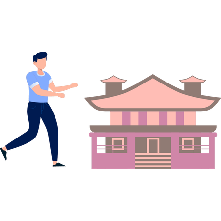 Man is running towards church  Illustration