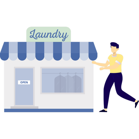 Man is running towards laundry  Illustration
