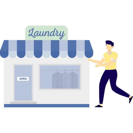 Man is running towards laundry  Illustration