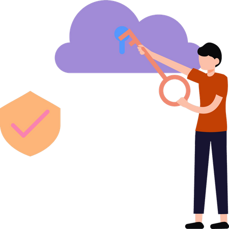 Man is saving cloud data  Illustration