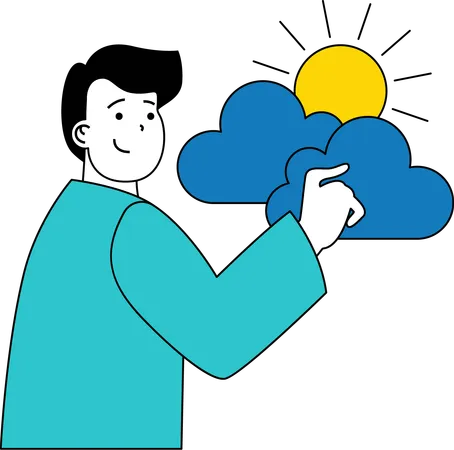 Man is saving cloud energy  Illustration