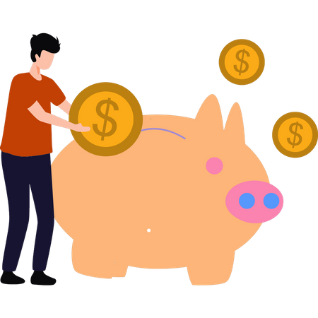 Man is saving money in the piggy bank  Illustration