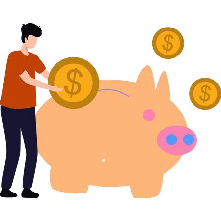Man is saving money in the piggy bank  Illustration
