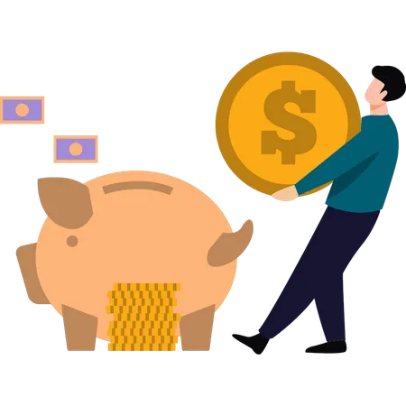 Man is saving money in the piggy bank  Illustration