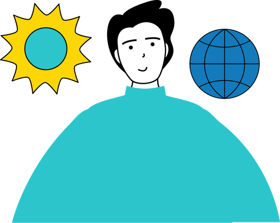 Man is saving solar energy  Illustration