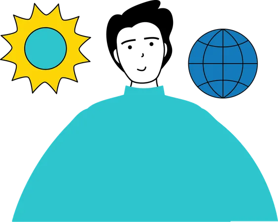 Man is saving solar energy  Illustration