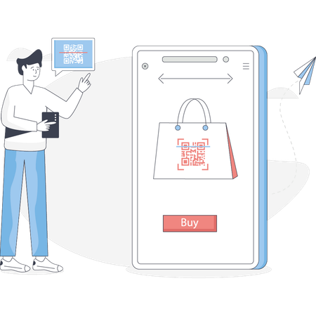 Man is scanning bar code of shopping bag  Illustration