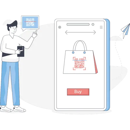 Man is scanning bar code of shopping bag  Illustration