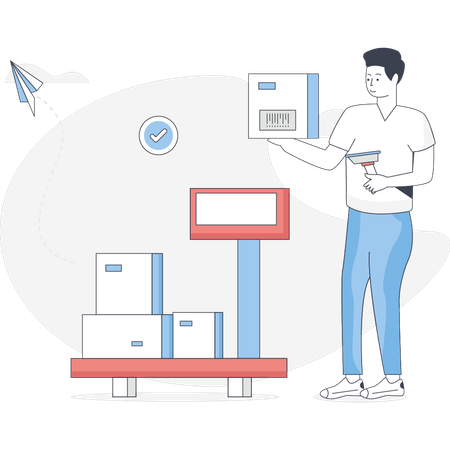 Man is scanning UPC code  Illustration