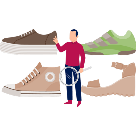 Man is searching fashion shoes  Illustration