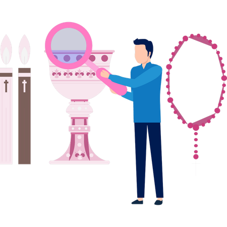 Man is searching with magnifying glass  Illustration
