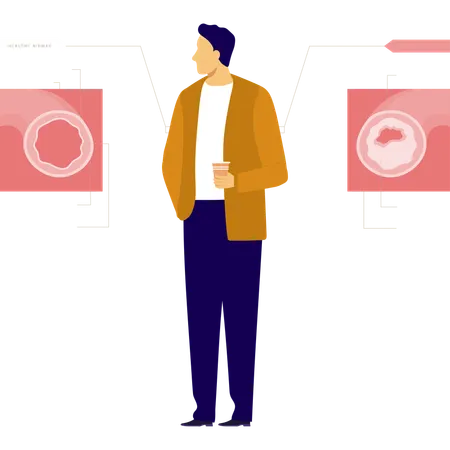 男性は気管支炎の病気にかかっている  イラスト