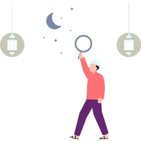 Man is seeing Eid moon  Illustration