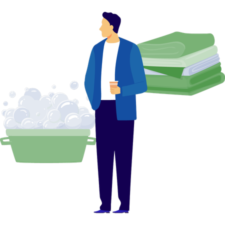 Man is seeing wash tub  Illustration