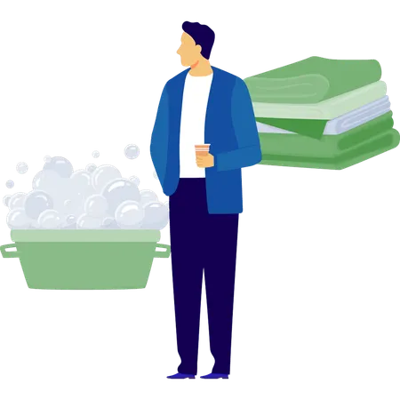 Man is seeing wash tub  Illustration