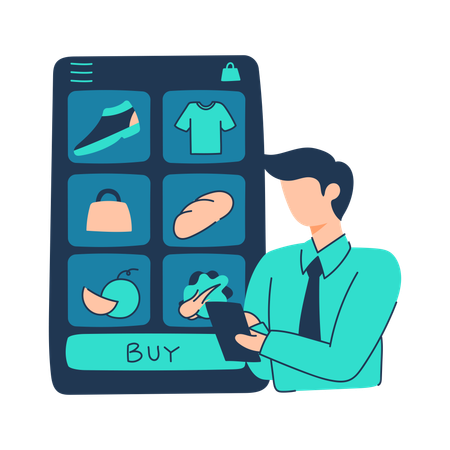 Man is shopping from Ecommerce app  イラスト