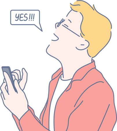 Man is shouting yes while chatting on phone  Illustration