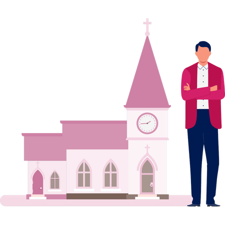 Man is showing catholic church wedding venues  Illustration
