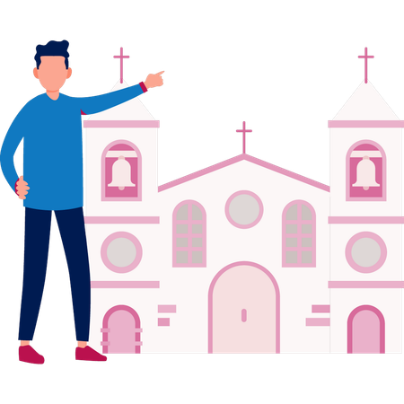 Man is showing christian church  Illustration