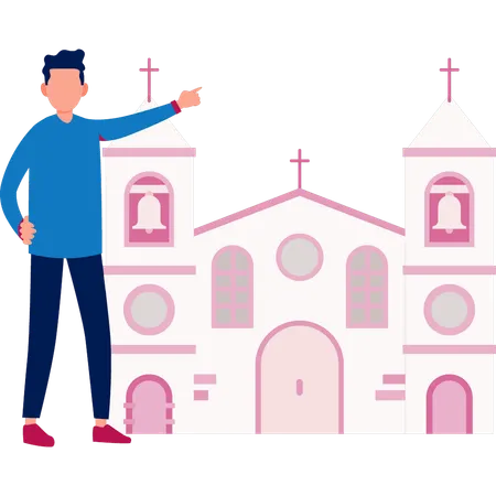 Man is showing christian church  Illustration