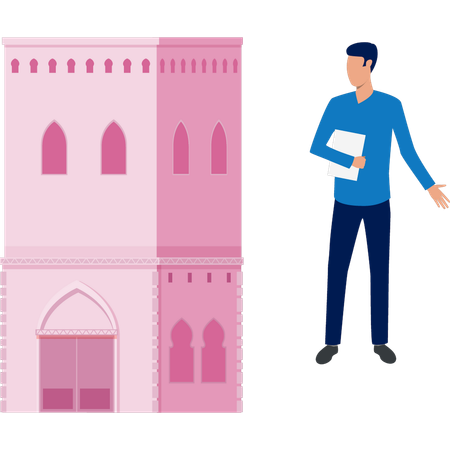 Man is showing church window  Illustration