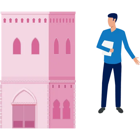 Man is showing church window  Illustration
