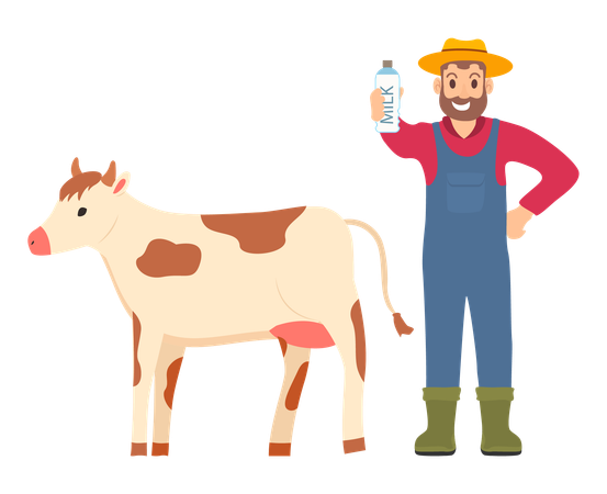 Man is showing cow's milk  Illustration