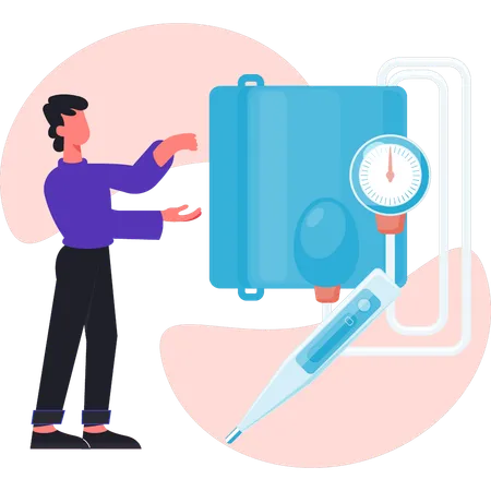 Man is showing health care meter  Illustration